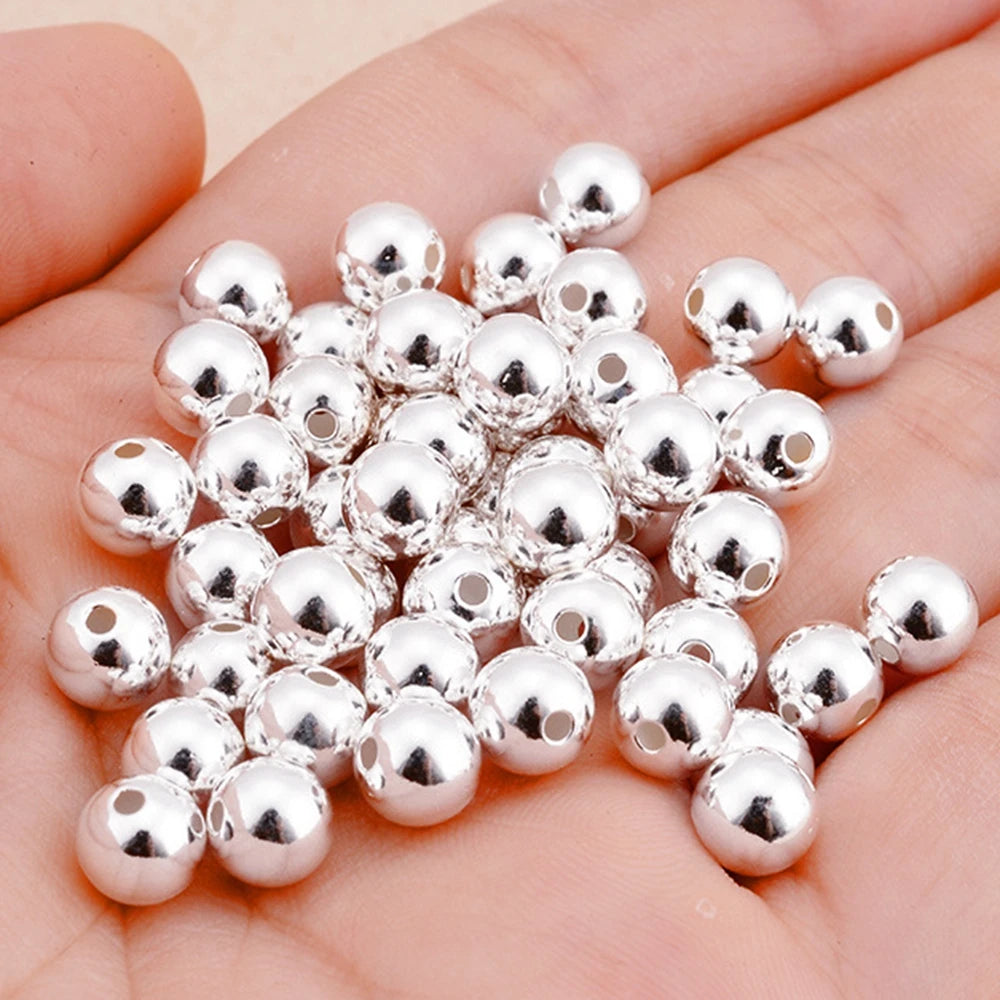 925 Silver Smooth Ball Spacer Beads for Diy Bracelet Necklace Earrings Jewelry Making