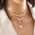 Bohemian Demon Eyes Necklace Dainty Purple Emperor Stone Necklace Heart Charm Baroque Pearl Healing Jewelry for Women Girls Gift
