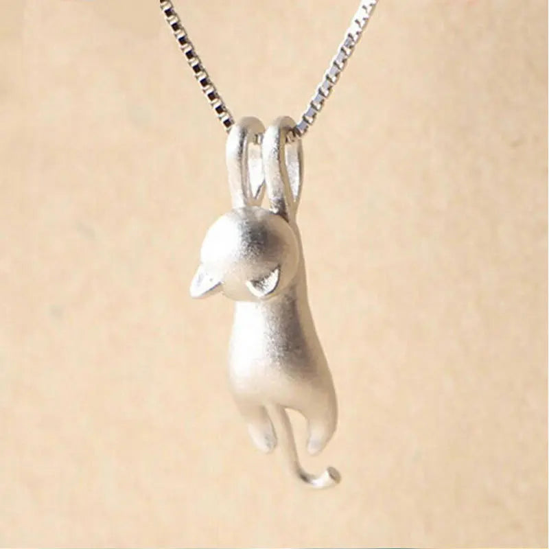 Hot Sale Matte Silver Color Animals Pendant Necklace Collarbone Necklace Cute Cat Animal Pendants Necklace for Women