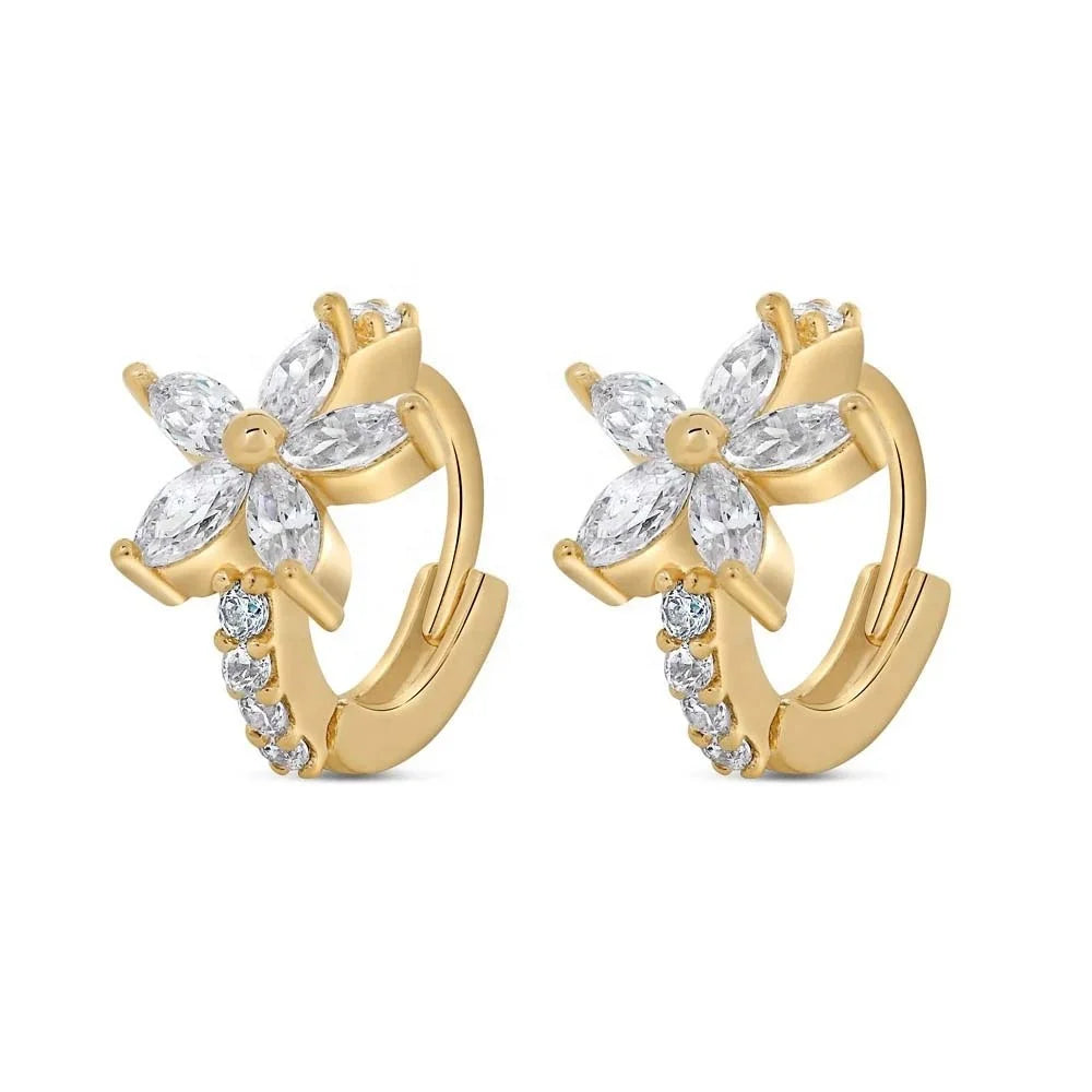 LOZRUNVE 925 Silver Gold Plating Bohemian Marquise Daisy Flower Huggie Earring 18k Gold Plated
