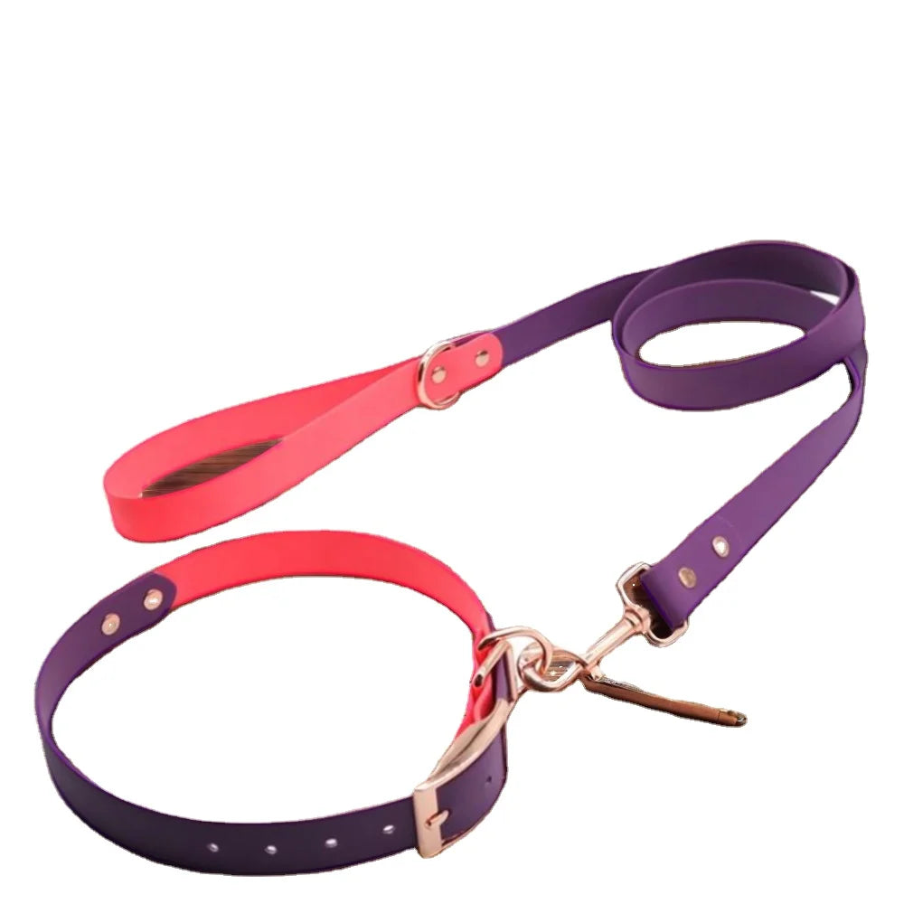 Wholesale Adjustable Eco-Friendly Nylon Pet Collar Leash Set Soft Printed PVC Rope Leads Waterproof Splicing Rivet Decoration
