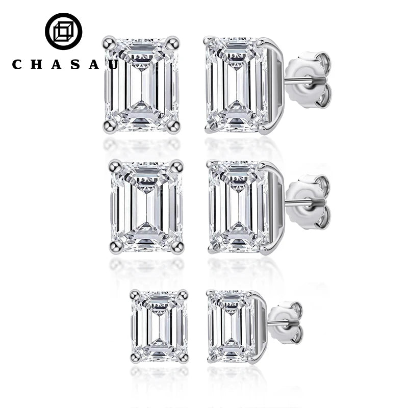 Professional Manufacturer 1ct 2ct 3ct CZ Cubic Zircon S925 Sterling Silver Emerald Cut Stud Earrings for Women