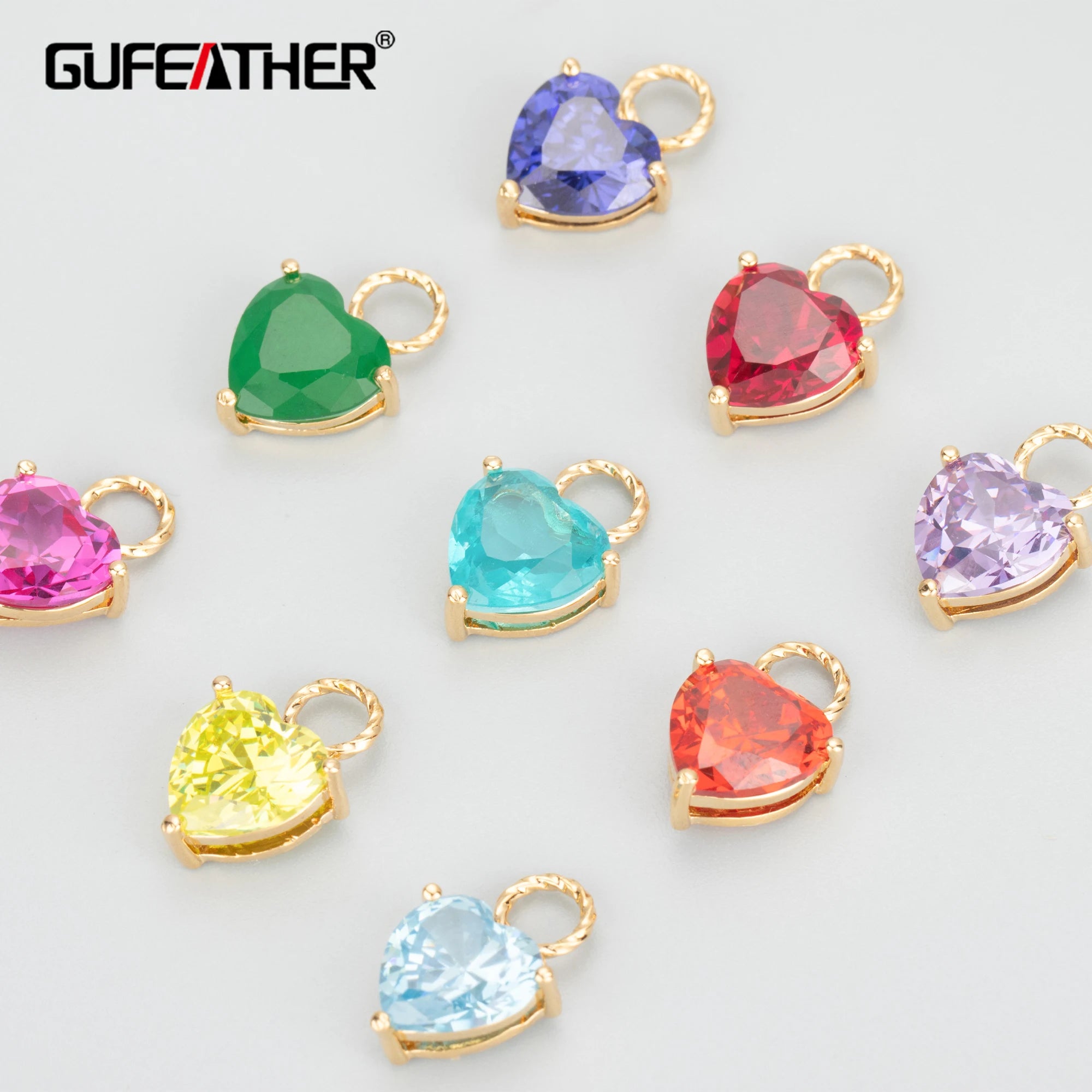 MB62 1pcs/lot 18k Gold Plated Nickel Freecopperzircon Heart Shape DIY Pendant Jewelry Accessories in Bag