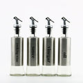 Xuzhou Factory 300ml 500ml Stainless Steel Sauce Cruet Clear Glass Bottle Oil Dispenser Olive Vinegar