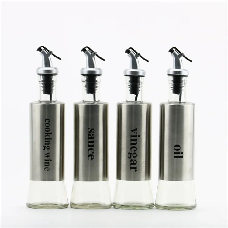 Xuzhou Factory 300ml 500ml Stainless Steel Sauce Cruet Clear Glass Bottle Oil Dispenser Olive Vinegar