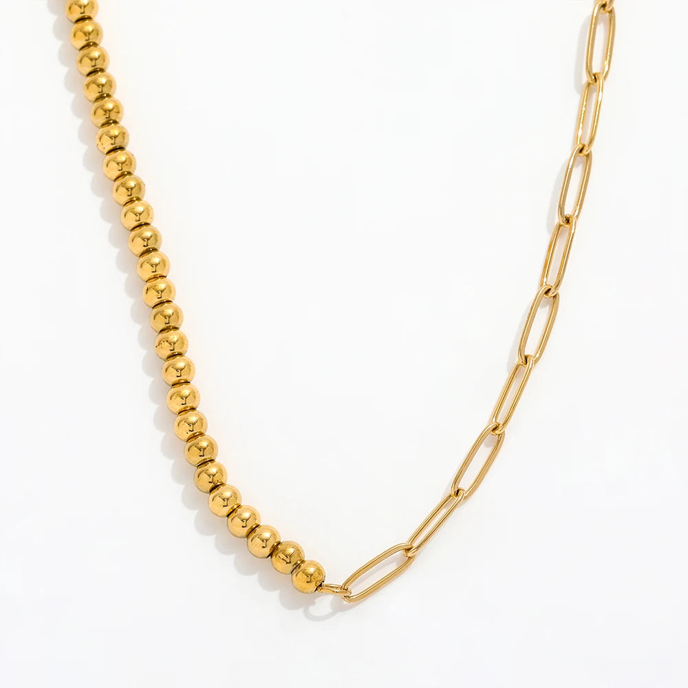 Fenny Jewelry Wholesale PVD Plated No Fade Basic Paper Pin Link Beads Mixed Chain Stainless Steel Necklace Trendy for Women