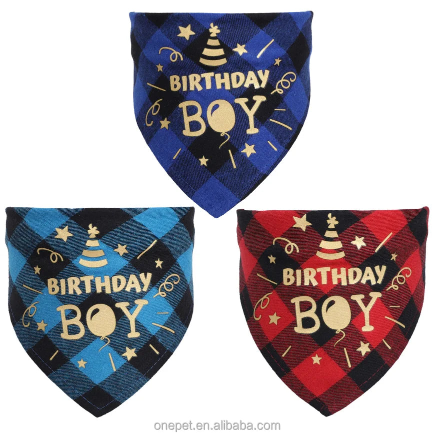 Adjustable Size Dog Bandanas Happy Birthday Party Design Polyester Pet Scarf Bibs