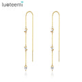 LUOTEEMI Korean Fashion Wholesale Real Gold Plated Simple Long Chain Wire Earrings a AA Cubic Zircon Women Girls
