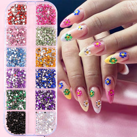 2mm 12 Grids AB Crystal Nail Art FlatBack Rhinestone 12 Colors Dazzling Diamonds Strass Manicure Tip 3D Nail Charms Decoration