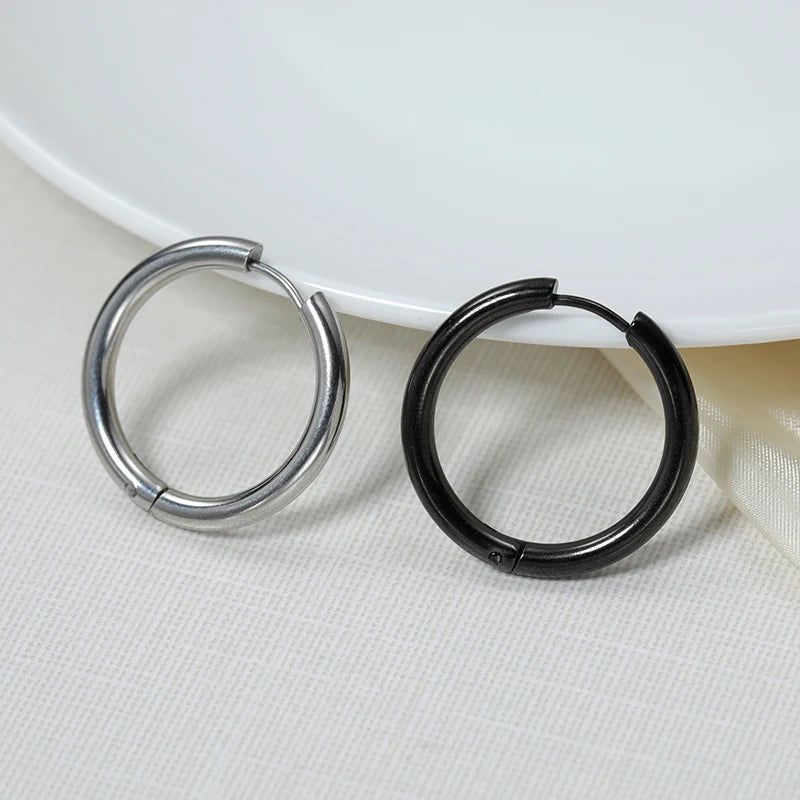 Hot Sale Hypoallergenic Multi Size Classic Jewelry Round Hoop Earrings Stainless Steel Huggies Earrings for Women Men Parties