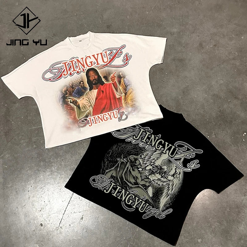 Custom logo Heavyweight 300 Gsm Fitted Oversized 100% Cotton Graphic Tee Silk Screen Print Dtg Digital Printing Graphic Tshirts