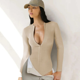 Custom OEM Seamless Quick Dry 4-Way Stretch Zipper One Piece Bodysuit for Women Workout