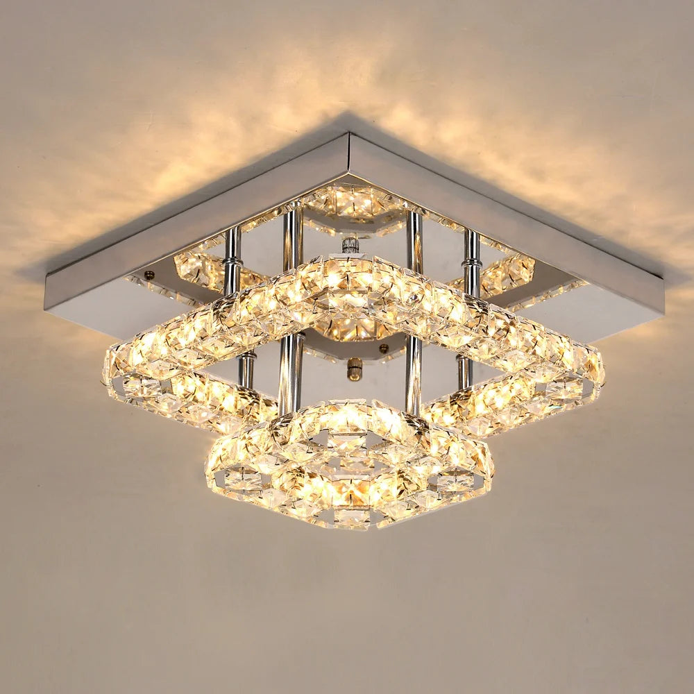 24W White Warm Modern Flush Mount Led Corridor Bedroom Ceiling Lights With K9 Crystal