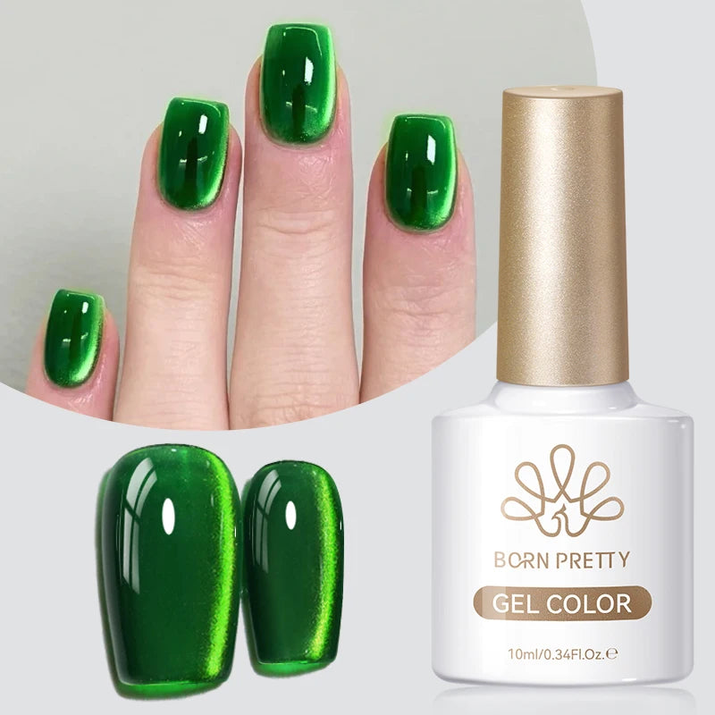 BORN PRETTY New Arrival Jade Green Glass Cateye Nail Polish Gel Color HEMA Free Custom Cat Eye Gel Polish Wholesale with Logo