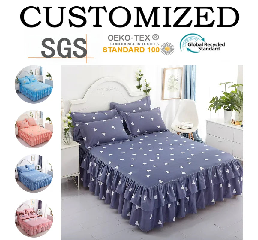 100% Polyester Reactive Printing Luxury Colorful Bed Cover Bedding Sheet Skirt Set Home for Bed King Queen Size