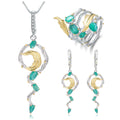 C4524 Abiding Fine Jewelry Botanic Style Natural Green Agate Gemstone 925 Sterling Silver Jewelry Set for Woman