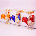 Environmental Protection Metal Zinc Alloy Gold Plated Chinese Zodiac Animal Rooster Pendant KeyChain With Key Ring