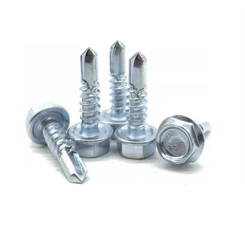 #6 #8 #10 #12 #14 Zinc Plated Steel  Hex Washer Head Self Drilling Tek Screws With Sealing Washers for Metal Roofing