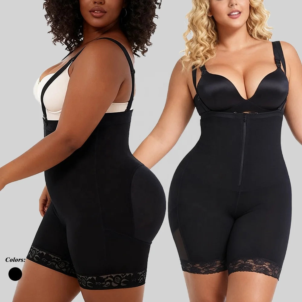 Women Full Body Shaper with Zipper Tummy Control Waist Trainer Bodysuit Adjustable Butt Lifting Double Layers Faja Shapewear