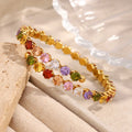 MC244 Wholesale Stainless Steel 18K Gold Plated Cuff Bangle with Colorful Zircon Fashion Jewelry Bracelets Bangles for Women