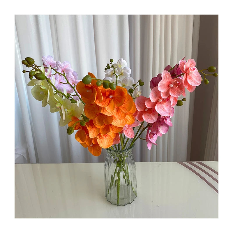 Double-fork 12-head Fabric Phalaenopsis  Decoration Mariage Artificial Flowers Decorative