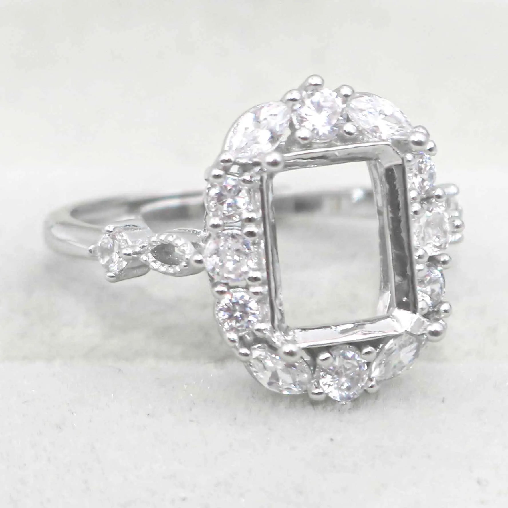 Sterling Silver 8*10mm Semi Mount Ring Square Shape Empty Frame Blank Claws Setting S925 Base Without Center Stone for Inlay DIY
