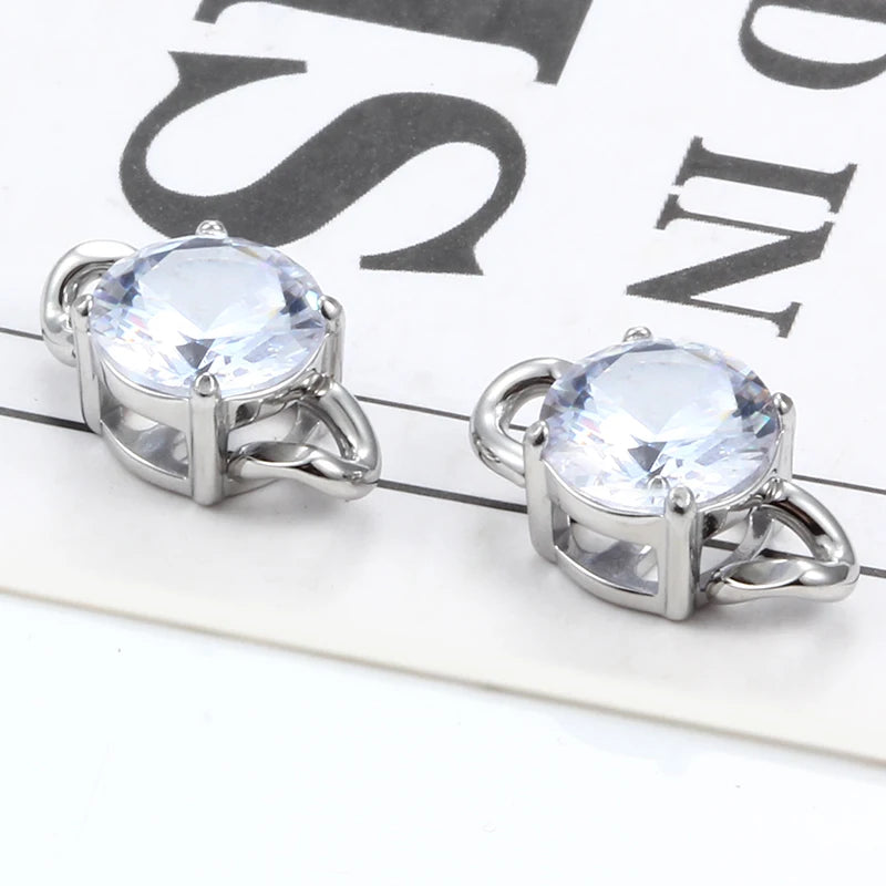Hot Sale Stainless Steel Charms 2 Holes Silver Color Zircon Circular Connect Pendants Jewelry Findings & Components