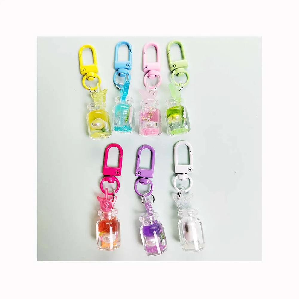 Resin Milk Tea Cup Keychain Simulation Food Mini Bottle Charms Pendant for DIY Jewelry Craft Keyring Easter Gifts