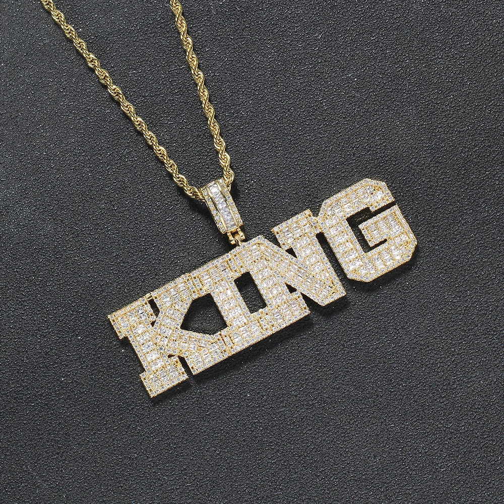 CP20 New Brass Customize Pendant Prong Setting with Zircon Bling Bling Necklace Hip Hop Jewelry