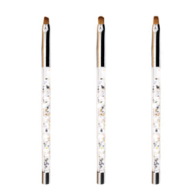 Customized Logo Kolinsky Nylon Hair Silver White Sequins Glitter Acrylic Handle 3pcs Nail Art Brush Set