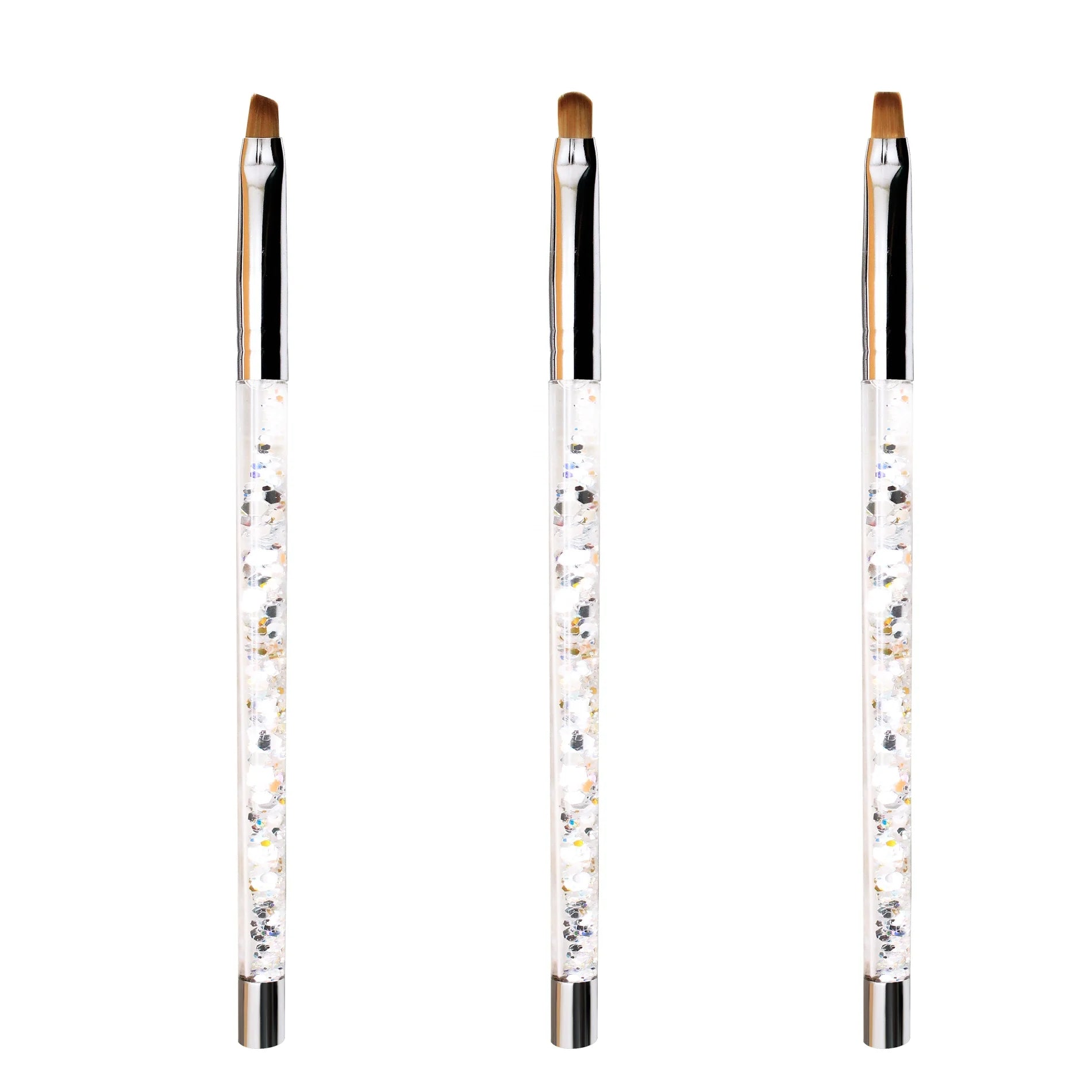 Customized Logo Kolinsky Nylon Hair Silver White Sequins Glitter Acrylic Handle 3pcs Nail Art Brush Set