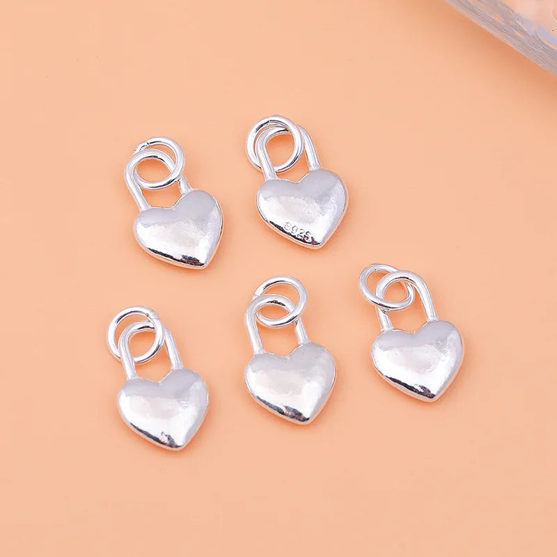 Unique Smooth 925 Sterling Silver Love Heart Shape Lock Pendant Couple Charm for Jewelry Making Supplies Wholesale