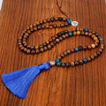 108 Mala Beads Prayer Necklace Tiger Eye Sweater Chain Tassel Pendant Necklace Protection Meditation Crystal Necklace Gift