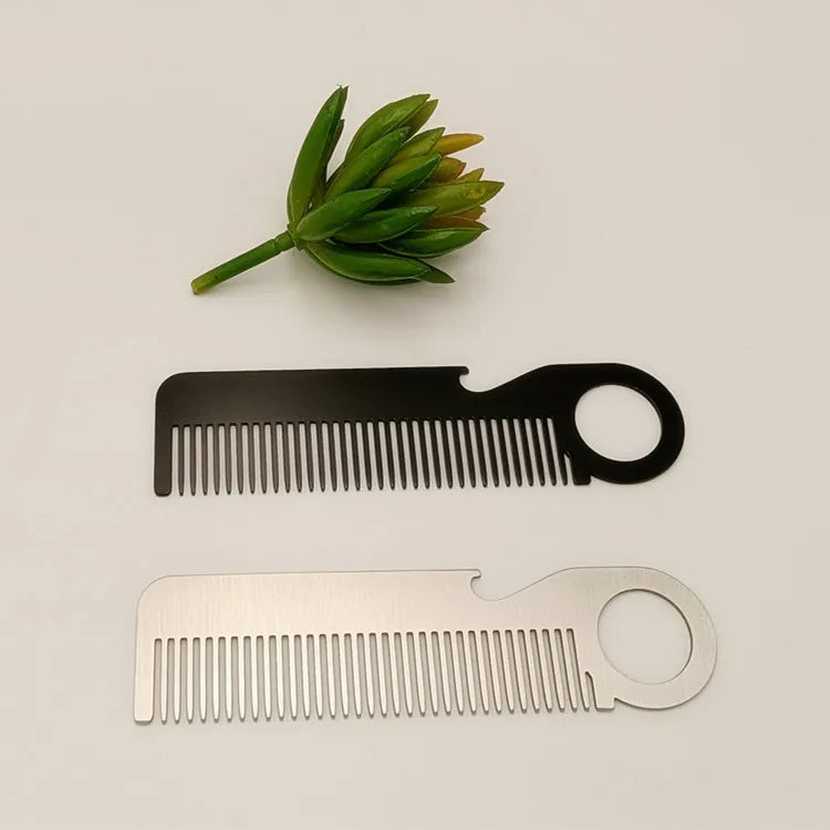 Men's Portable Comb Anti-static Finishing Beard Stainless Steel Comb With Corkscrew