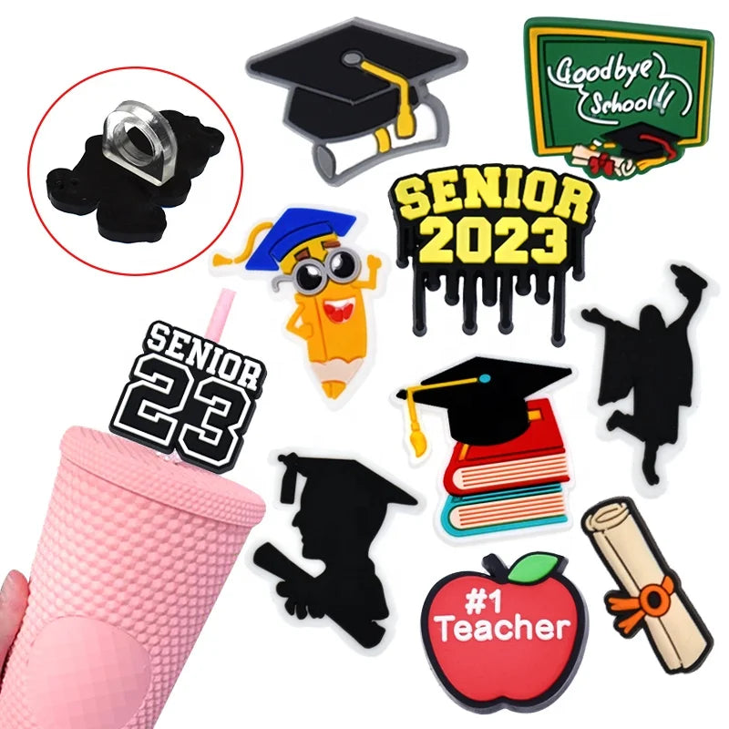 Straw Topper Charms Senior 2023 High School College Graduations Straw Topper Charms