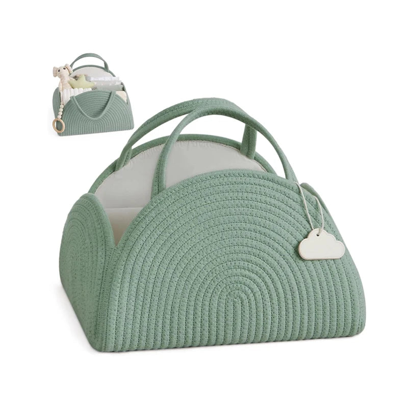 100% Cotton Rope Baby Diaper Caddy Organizer Portable Nursery Storage Basket with Changeable Compartments
