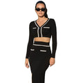 Custom Design logo Knitted Sportswear Long Sleeve V Neck Sport Cotton Tennis Women Knit tank Top and Skirt 2 Piece Set