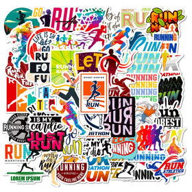 50Pcs Cartoon Running Sports Motivational Text Graffiti Stickers Bottle Laptop Decor Fitness Workout Kung Fu Yoga Sticker