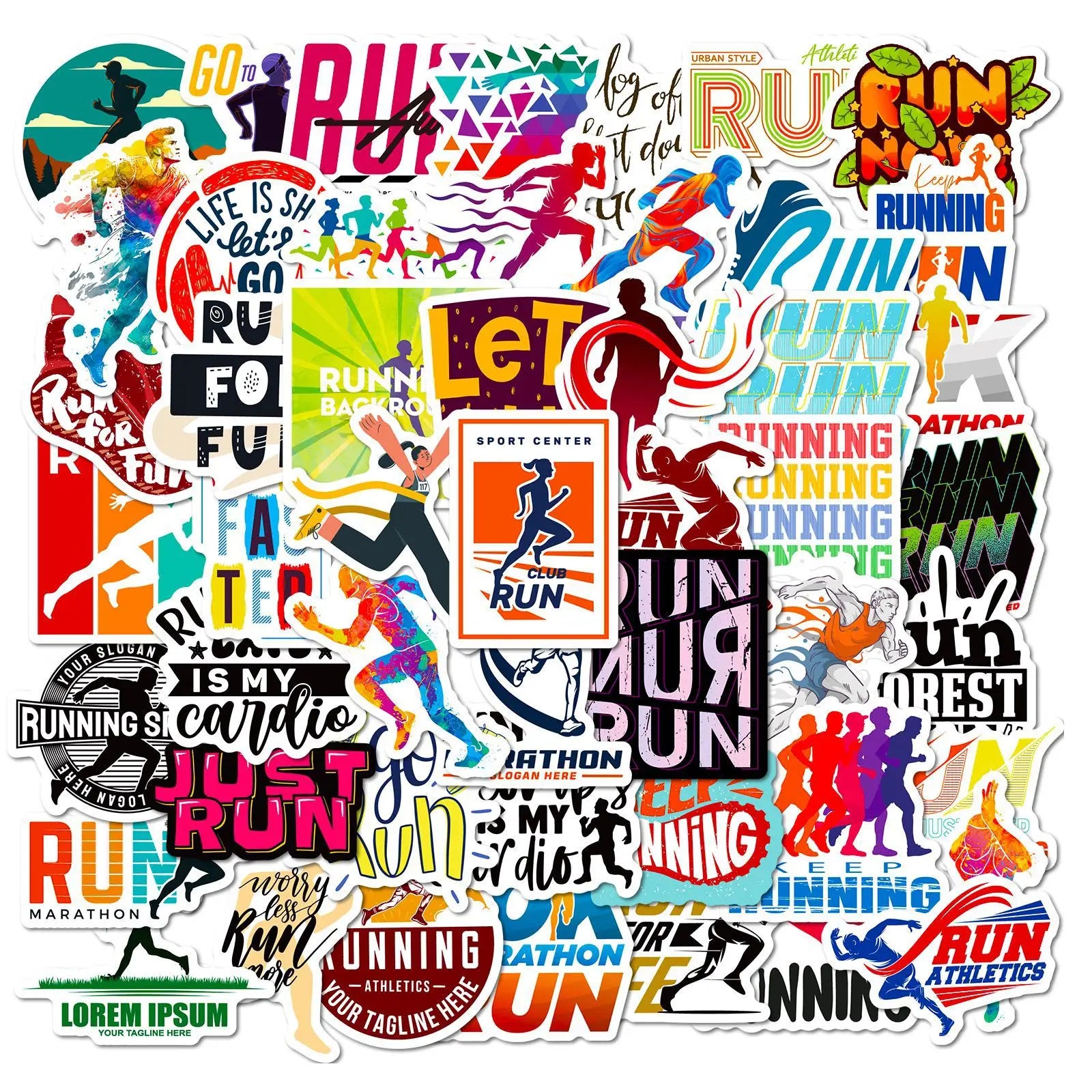 50Pcs Cartoon Running Sports Motivational Text Graffiti Stickers Bottle Laptop Decor Fitness Workout Kung Fu Yoga Sticker