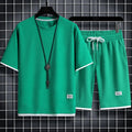 2023 Summer Men's Two Piece Set Linen Fabric Casual T-shirt and Shorts Set Mens Sports Suit Fashion Short Sleeve Tracksuit