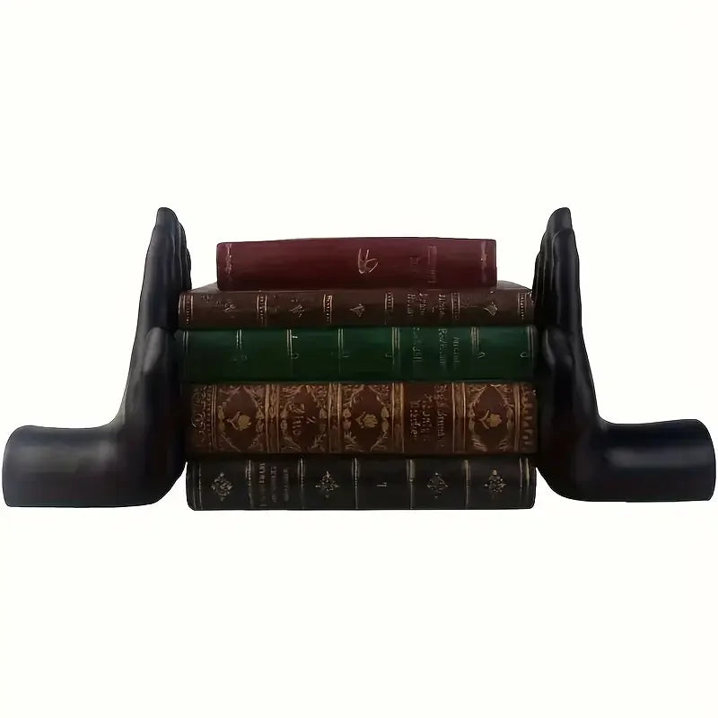Black Resin Hand Bookends with Realistic Finger Details Heavy-duty Book Supports for Office Desks and Library Decor