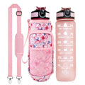 32 oz/ 64oz plastic water bottle with storage sleeve and shoulder strap bpa free bottle custom logo new product ideas 2025