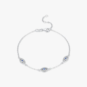 925 Sterling Silver Korea Style Chain Link Fine Jewelry Elegant Blue Clear CZ Adjustable Evil Eyes Charm Bracelet for Women