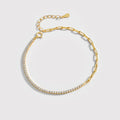 Fine 18k Gold Plated CZ Tennis Bracelet Jewelry 925 Sterling Silver Paper Clip Link Chain Bracelet for Woman