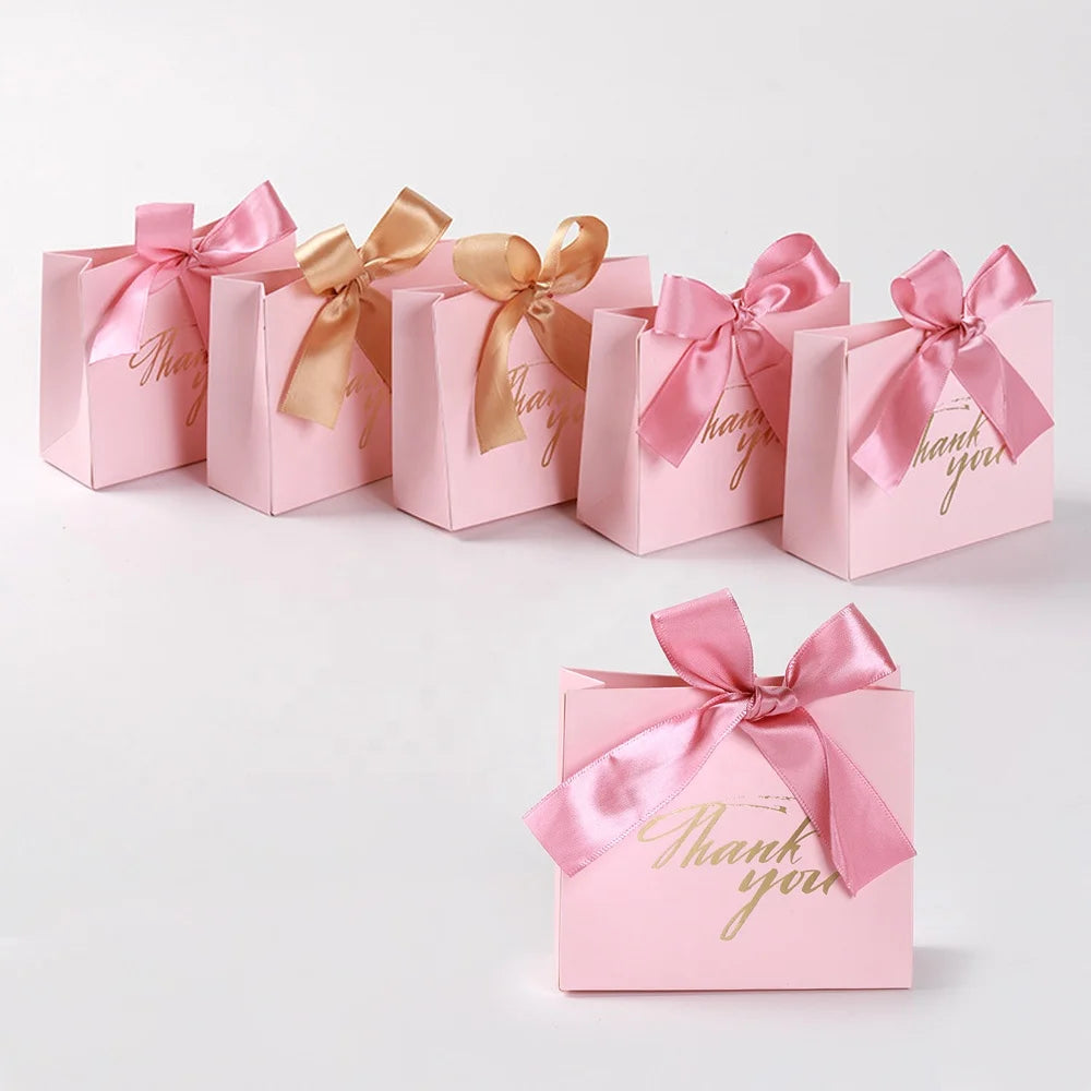 Bronzing Ribbon Paper Thank You Candy Gift Bag Sweet Gifts Packaging Bags for Business Wedding Birthday Party Decor