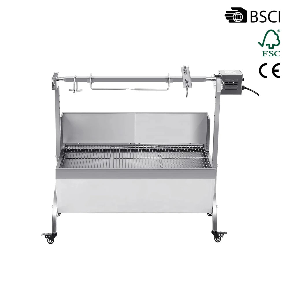 Stainless Steel Barbecue Rotisserie Grill with Back Cover Guard Pig Lamb Roaster 2 in 1 BBQ Charcoal Rotisserie Grill