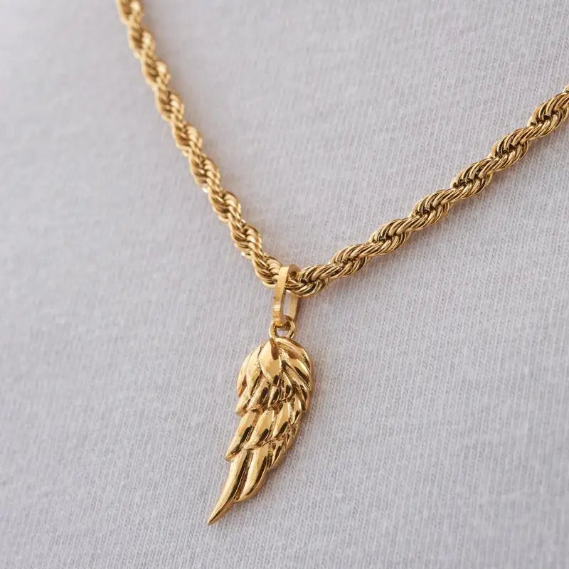 Trendy 18K Gold Plated Stainless Steel Men's Necklace Link Chain Special Feather Angel Wing Zircon Mens Rope Chain Accessories
