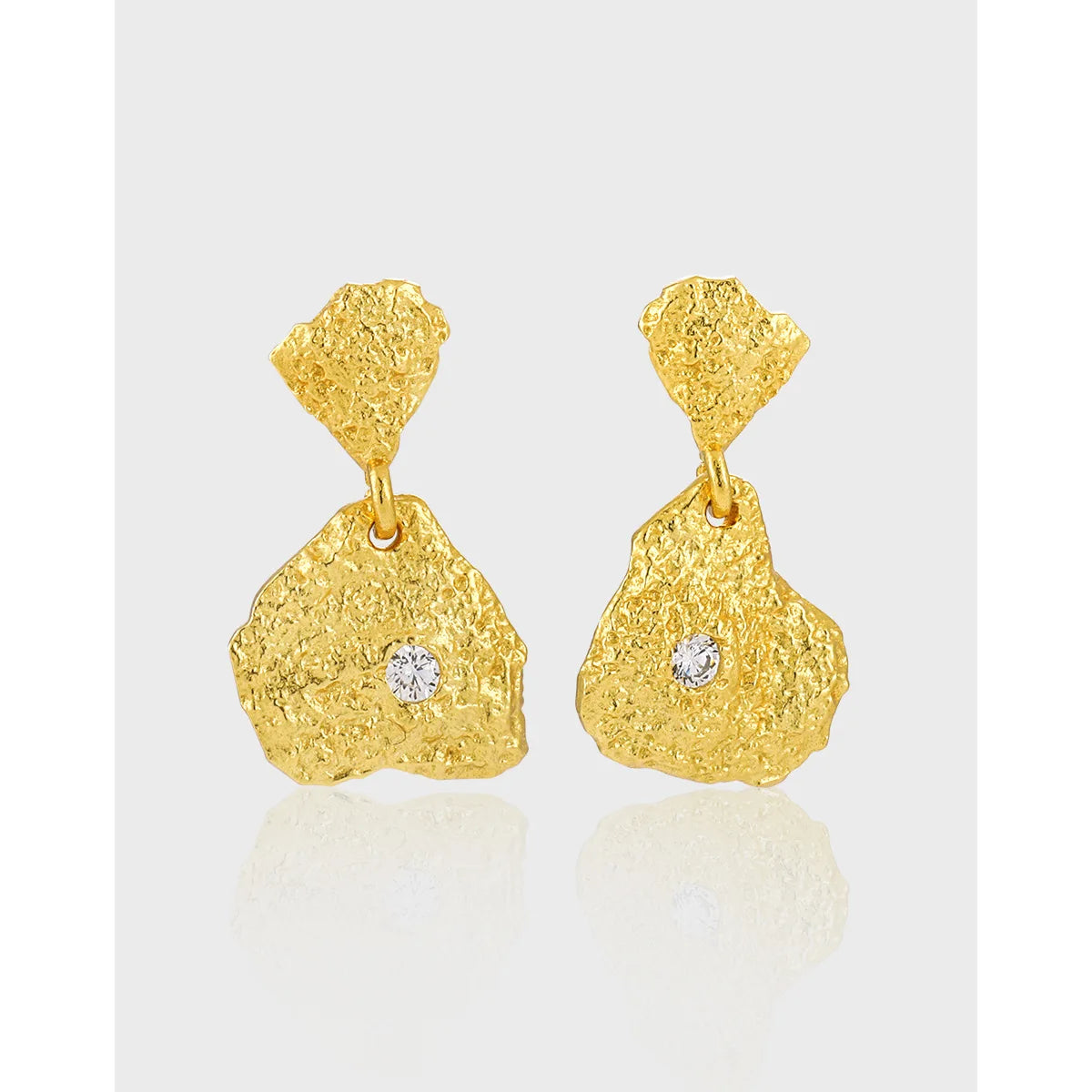 18K Gold Plated Women's Hammered Stud Earrings 925 Sterling Silver French Double Hang Irregular Earrings