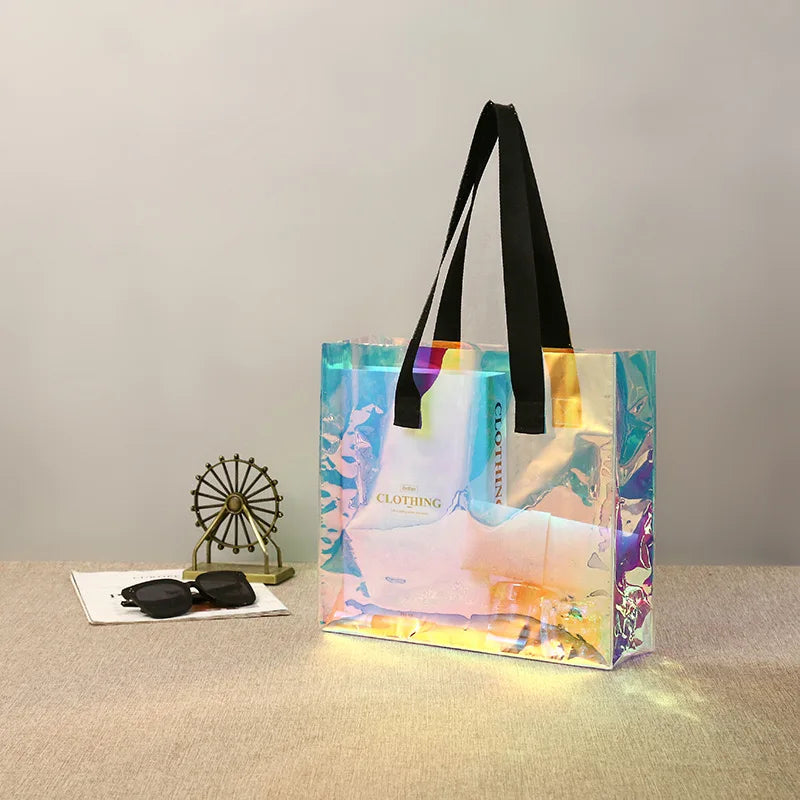 New Design Fashionable Custom Logo Laser Holographic Iridescent Waterproof PVC Shoulder Tote Bag