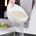 HelloWorld Household Kitchen Tools Multifunctional Rice Basket Vegetable Washing Basket with Handle Silicone Rice Drain Basket